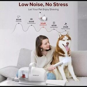 GROMCLIP Pet Grooming Vacuum Kit Dog Cat Clippers 6 Tools 4 Combs Low Noise